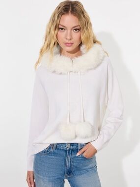 Alice + Olivia Ivory Faux-Fur Trim Cowl Sweater